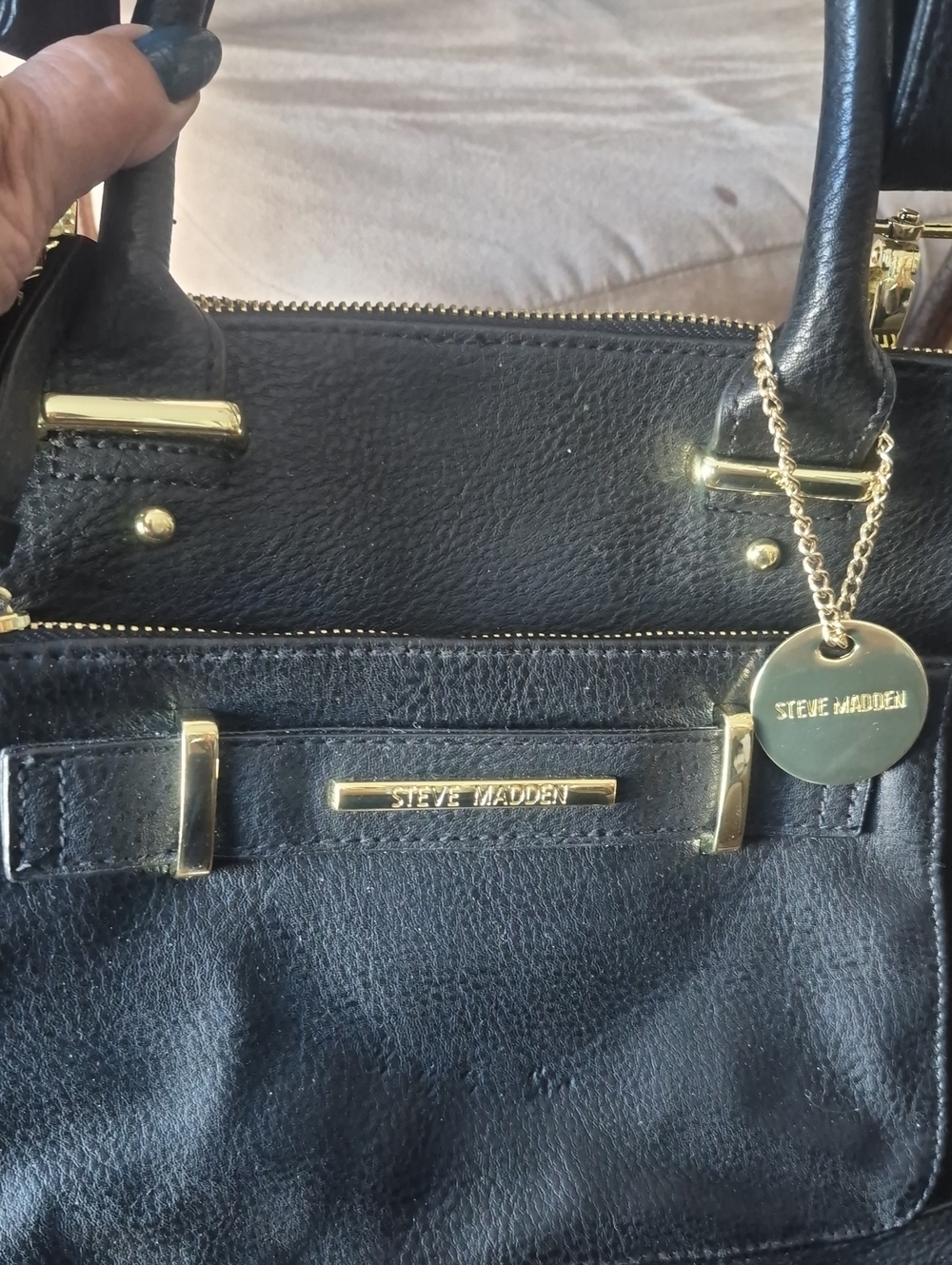 Steve Madden Black Satchel with Gold Accents